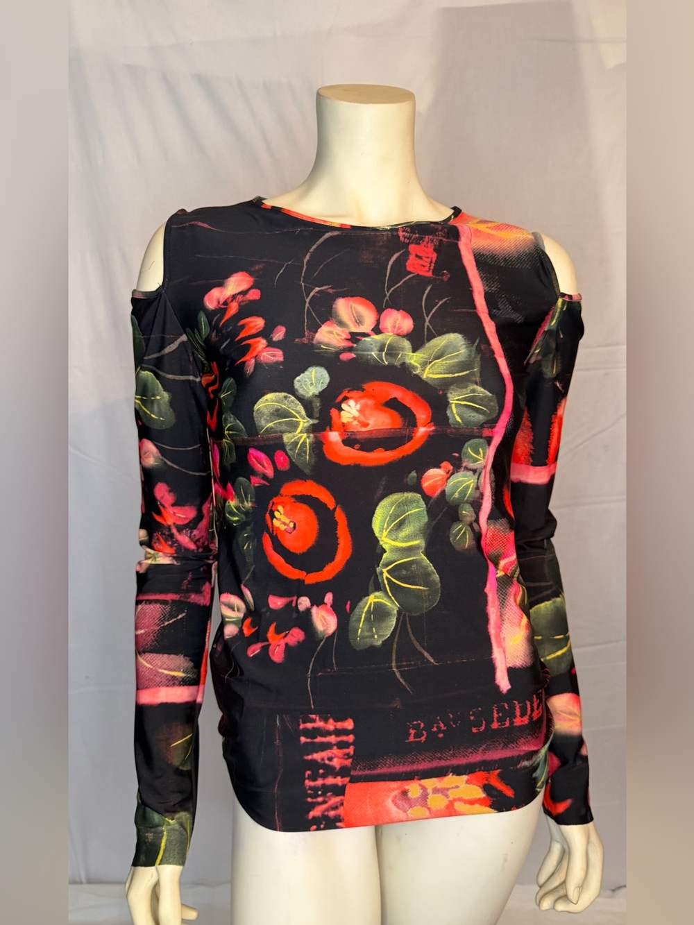 Jean Paul Gaultier Black Floral Scoop Neck Top